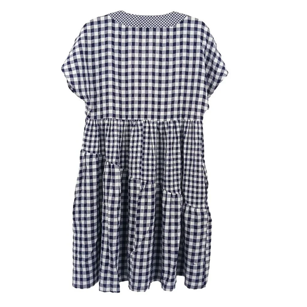 Anthropologie 11.1.TYLHO Navy White Gingham Midi Dress Small New With Tag - Picture 3 of 15